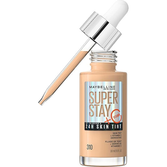 Maybelline Super Stay Up to 24HR Skin Tint, Radiant Light-to-Medium Coverage Foundation, Makeup Infused With Vitamin C, 310, 1 Count-BrightBean Baby
