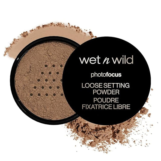wet n wild Photo Focus Loose Baking Setting Powder, Highlighter Makeup, Medium-Deep to Deep Skin Tones, Deep-BrightBean Baby