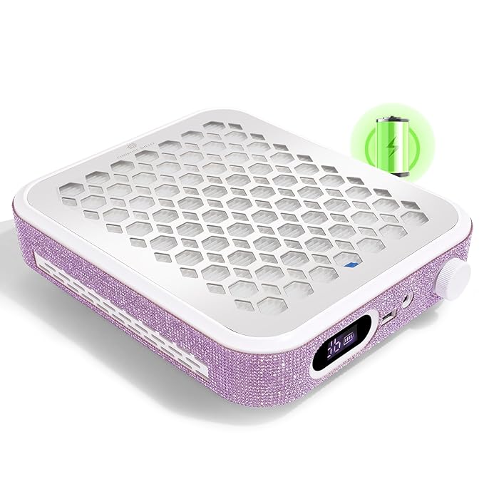 Nail Dust Collector, Rechargeable Dust Collector Nail Tech, Powerful Vacuum Fan Vent Dust Collector Extractor Dust Suction Machine for Acrylic Nails Polishing, Nail Salon&Home,Purple-BrightBean Baby