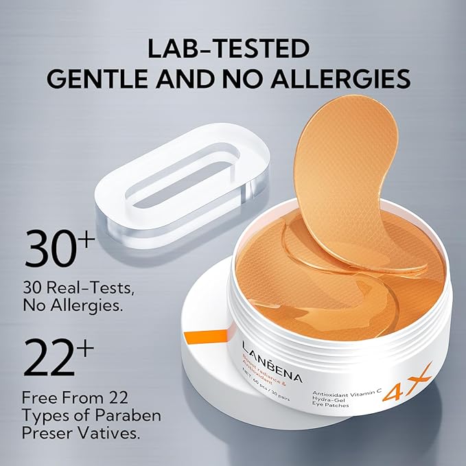 Vitamin C Under Eye Patches(30 Pairs) -Cooling Eye Masks for Dark Circles, with Caffeine Niacinamide Hydra-Gel Collagen, Puffy Eyes & Eye Bags Treatment, Fine Lines & Wrinkles Reduce, Anti-Aging-BrightBean Baby