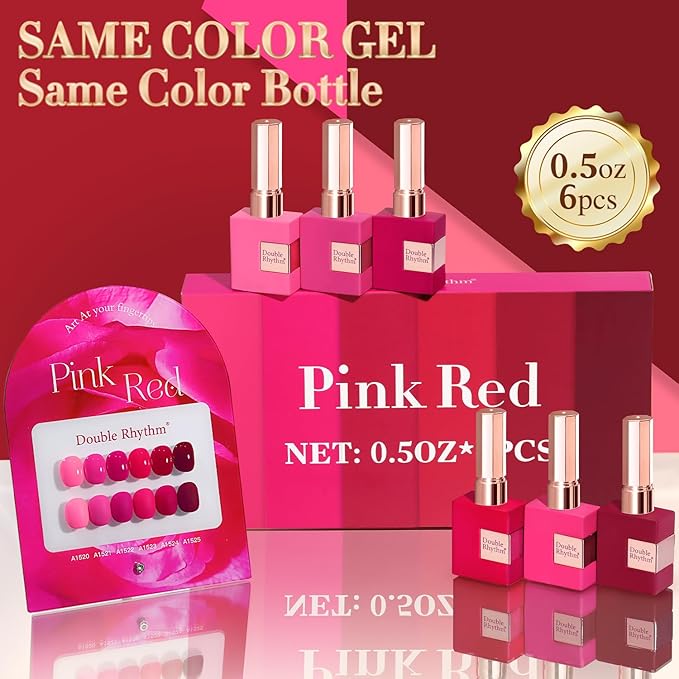 Double Rhythm 6 Pcs 15 ML Gel Polish Set Same Color Same Bottle Soak Off Gel Polish Kit Nail Art Manicure Salon DIY at Home for Women (Neon Light Pink Purple Burgundy Red-T6-8)-BrightBean Baby