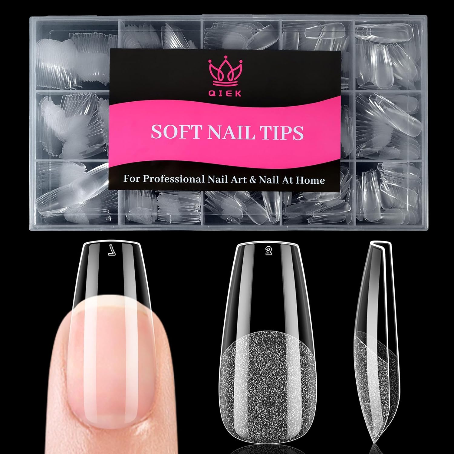 Medium Coffin False Nail Tips, 15 Sizes 510 PCS Clear Soft Press On Fake Nail Pre-shaped Half Matte Full Cover Gel Nail Tip Extensions Strong Thick Long Lasting for DIY Beginners & Salon Manicure-BrightBean Baby