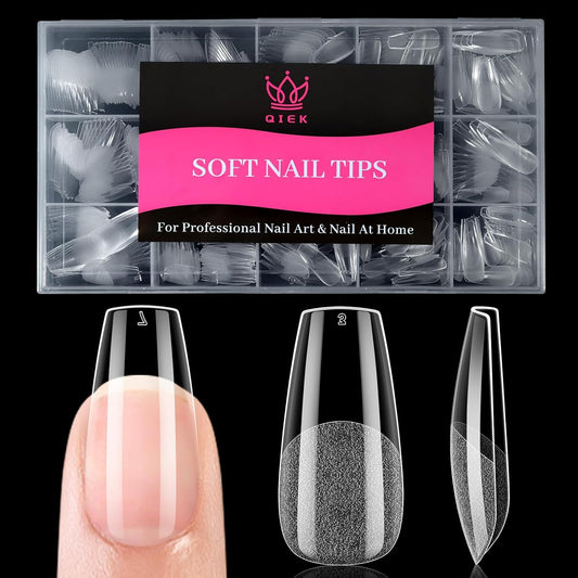 Medium Coffin False Nail Tips, 15 Sizes 510 PCS Clear Soft Press On Fake Nail Pre-shaped Half Matte Full Cover Gel Nail Tip Extensions Strong Thick Long Lasting for DIY Beginners & Salon Manicure-BrightBean Baby