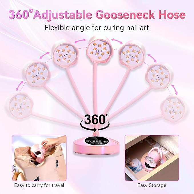 Makartt UV LED Nail Lamp - Mini UV Light for Gel Nails Polish Fast Curing Goosenecks Lamp 30W Rechargeable LED Nail Light Nail Dryer with 4 Timers & Auto Sensor for Salon Home DIY Use-BrightBean Baby