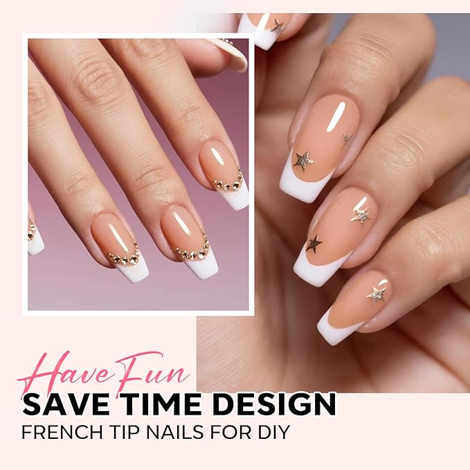modelones French Tip Press on Nails, 150Pcs Short Coffin Fake Nails with Nail Box, Deep Nude Gel Nail Tips for Women, Soft Glue-On Nails for Natural Salon Look, DIY Nail Art Kit (15 Sizes)-BrightBean Baby