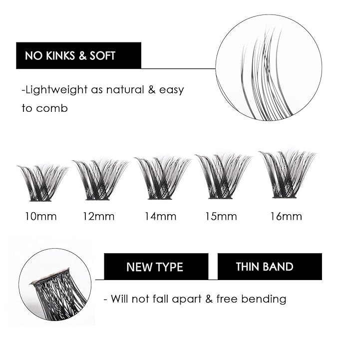 Cluster Lashes 72 Individual Lashes Clusters Eyelash Extensions False Eyelashes DIY Lash Extension Reusable False Eyelashes Natural Look Mix 10-16mm C D Curl-DM27-BrightBean Baby