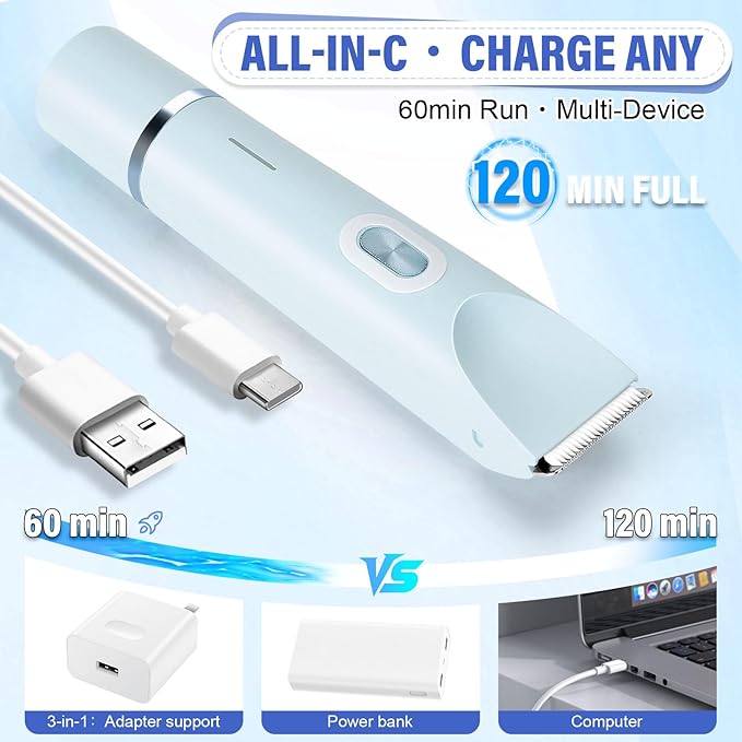 Women's Bikini Trimmer, 2-in-1 Electric Shaver for Bikini Line, Legs, Underarms, Face - Waterproof Women's Electric Shaver for Sensitive Skin, USB Rechargeable (Purple) (Blue)-BrightBean Baby