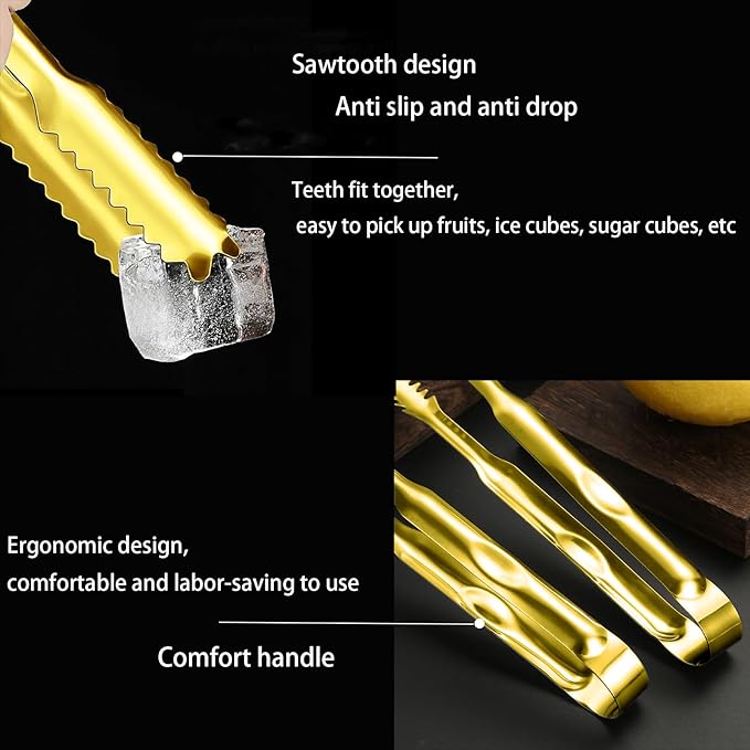 12-Piece Mini Tongs - 5-Inch Stainless Steel Salad Tongs, Small Tongs for Serving Food, Mini Serving Utensils for Appetizers, Party, Coffee, Desserts (Gold)