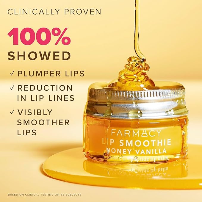 Farmacy Peptide Lip Balm - Lip Smoothie Hydrating Lip Balm with Vitamin C to Visibly Plump + Smooth Lip Lines - Nourishing Lip Treatment with a High-Gloss Finish - Honey Vanilla (10g)-BrightBean Baby