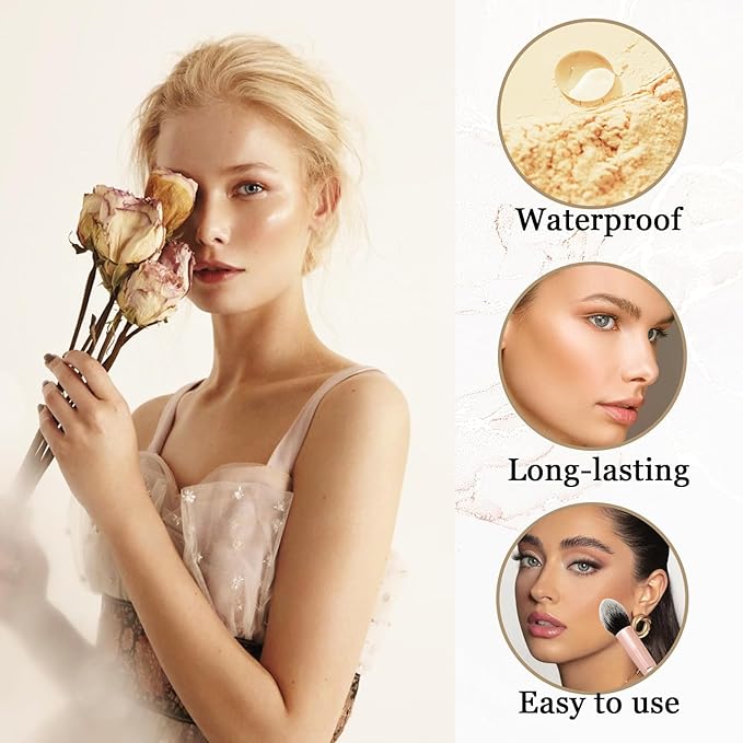 Lightweight Setting Powder,Waterproof Oil Control Translucent Face Powder,Smooth Long Lasting Matte Finish Loose Powder with Face Makeup Brush & Powder Puff（Natural Color）-BrightBean Baby