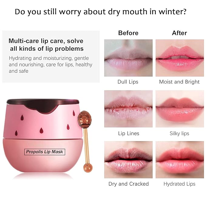 2PCS Bee Balm Lip Balm Honey Pot & Strawberry Sleeping Lip Mask, Propolis Moisturizing Honey Lip Mask Lip Balm, Hydrating & Prevention Dry and Cracked Lip Scrubs Exfoliator, Winter Lip Care Products-BrightBean Baby