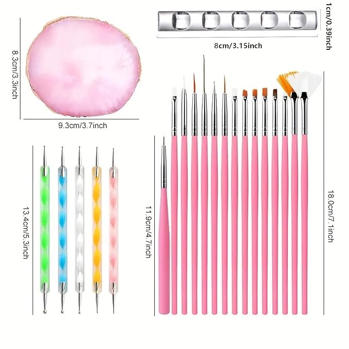 Nail Art Tools 22-piece Set, Resin Nail Art Palette, 2-way Acrylic Silicone Engraving Pen Dotting Pen Tools Nail Art Kit for Nail Art DIY Home Salon Makeup Display Board, pink-BrightBean Baby