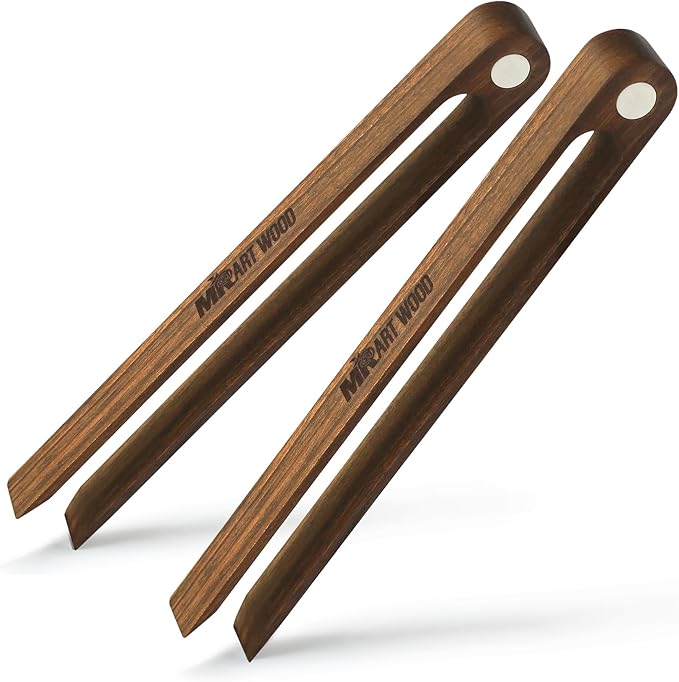 2 Pcs Magnetic Walnut Wooden Toaster Tongs | 8.7-Inch Kitchen Tongs for Cooking, Bread, Bacon, Bagels, and Muffins | Non-Toxic Design, Perfect Bamboo Alternative, Perfect for Toaster, BBQ & Grilling