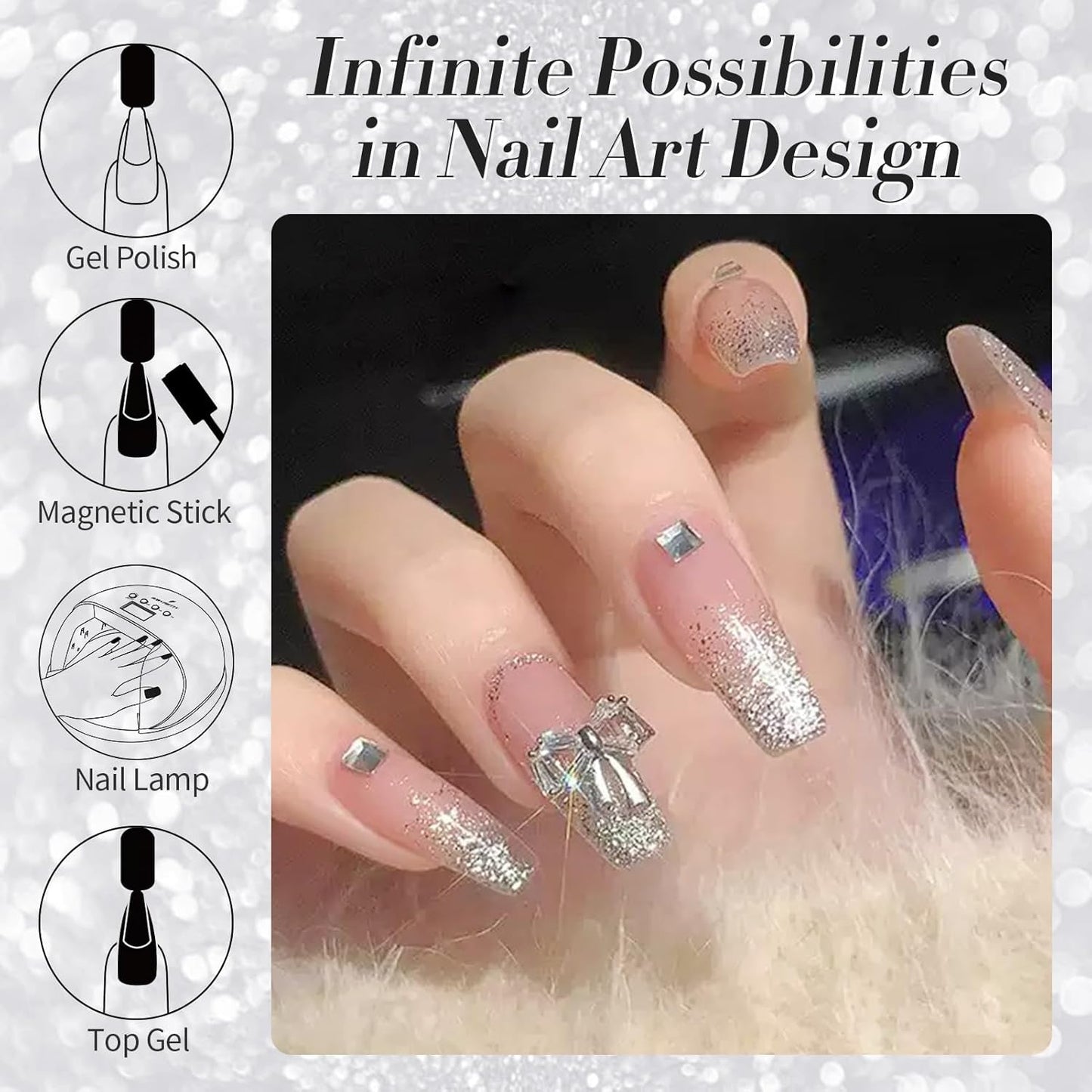 Born Pretty Cat Magnetic Eye Gel Nail Polish, Silver Platinum Cat Magnetic Gel, Sparkle Glitter Magnetic Soak Off U v Nail Gel Diy Art Manicure Nail Salon Varnish 15ML-BrightBean Baby