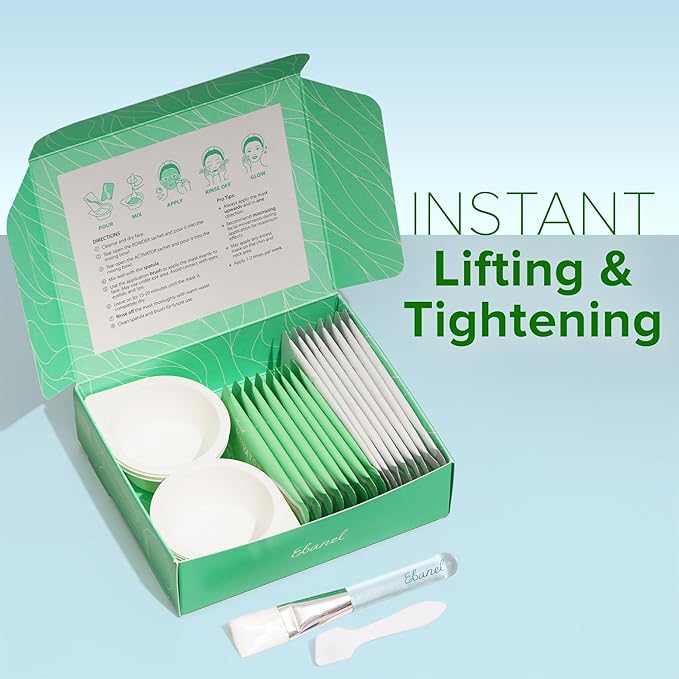 Ebanel Collagen Peptides Wash-Off Face Mask Set, 8 Pack Instant Skin Tightening and Lifting Masks, Brightening Face Mask with Niacinamide, Glutathione, Hyaluronic Acid, Vitamin C, Cica, B5, Albumen-BrightBean Baby