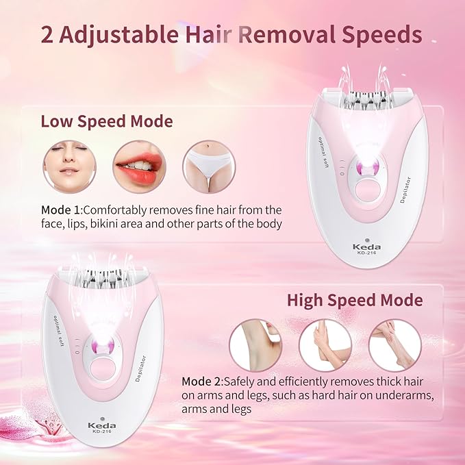 Smooth Glide Epilators Hair Removal for Women, 2 Speed Hair Removal Device with LED Light, Portable Rechargeable Face Epilator, Epilator for Women Face, Bikini, Arm, Legs, Armpits-BrightBean Baby