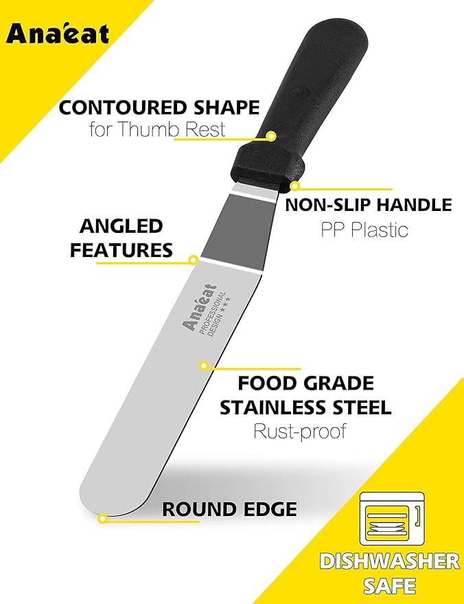 Anaeat Icing Spatula, 3 Pieces Professional Angled Offset Frosting Spatulas with 6", 8", 10" Stainless Steel Blades & 4 Pack Cake Smoother Scraper for Cake Decorating, Baking & Pastry (Set of 7)