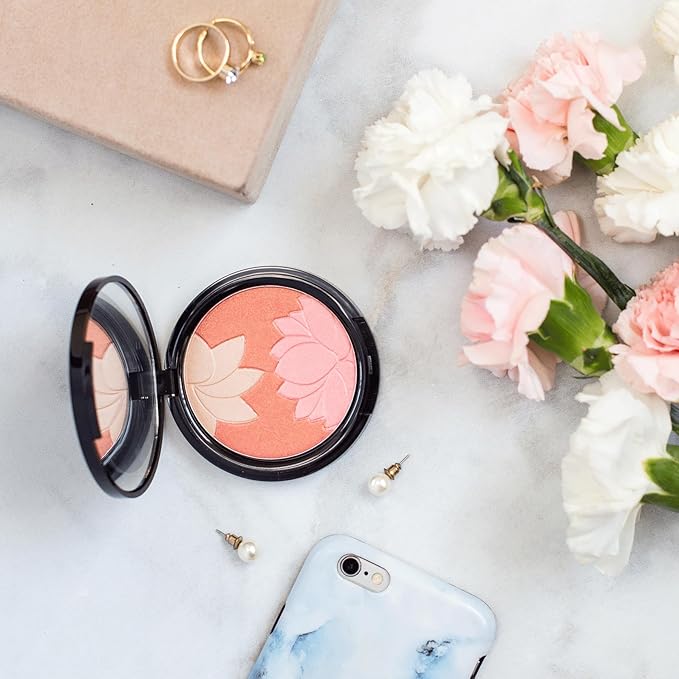 Manna Kadar Beauty - Blossom Floral Compact, Multi-functional Blush & Highlighter, 3 Shades of Pink, Coral, & Champagne for a Perfect Blend, Natural & Radiant, Use on Décolletage, Highly Pigmented-BrightBean Baby