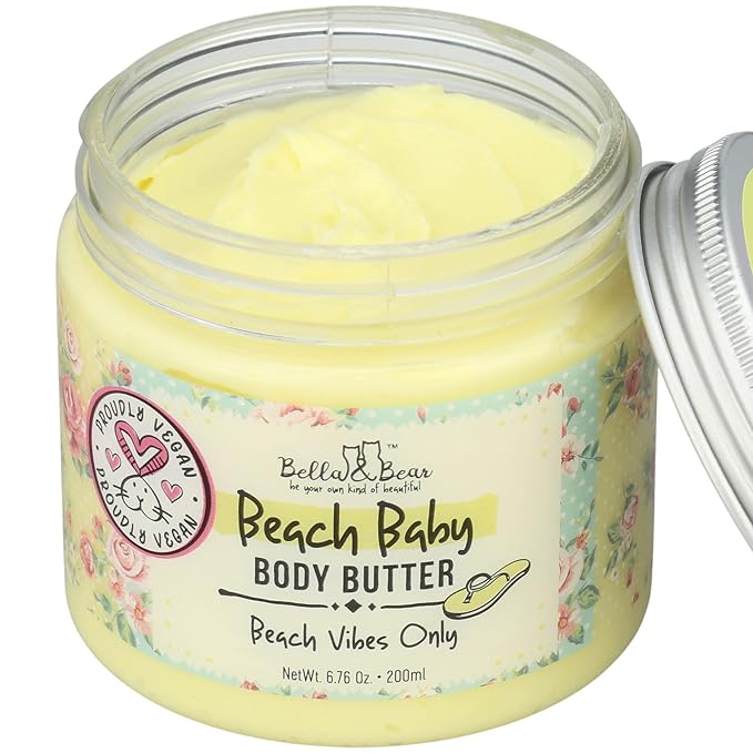 Bella and Bear Beach Baby Body Butter - Moisturizing Shea Cream for Women - Vegan, Cruelty& Oil-Free - Helps Prevents Pregnancy Stretch Marks 6.76-oz-BrightBean Baby
