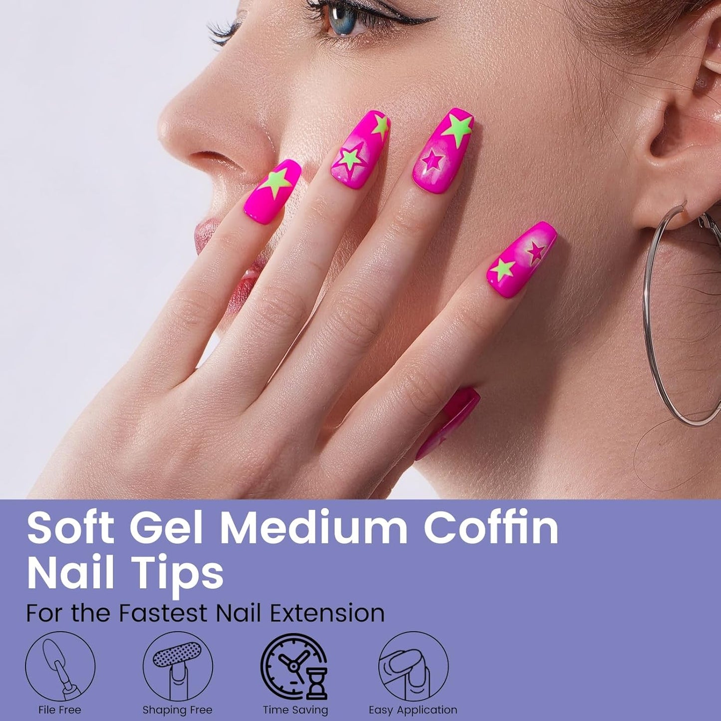 Nail Tips Medium Coffin: 240PCS Soft Gel Medium Coffin Press On Nails, 12Sizes Pre-shaped Acrylic Nail Extension Full Cover for Girls Women Home Salon-BrightBean Baby