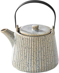 Yundu Grey with Blue Ceramic Teapots, 1000ml/33.8oz Tea Kettle, Enough for 4 Cups, Tea pot with infusers for loose tea, Striped Tea Pot with Removable Tea infuser