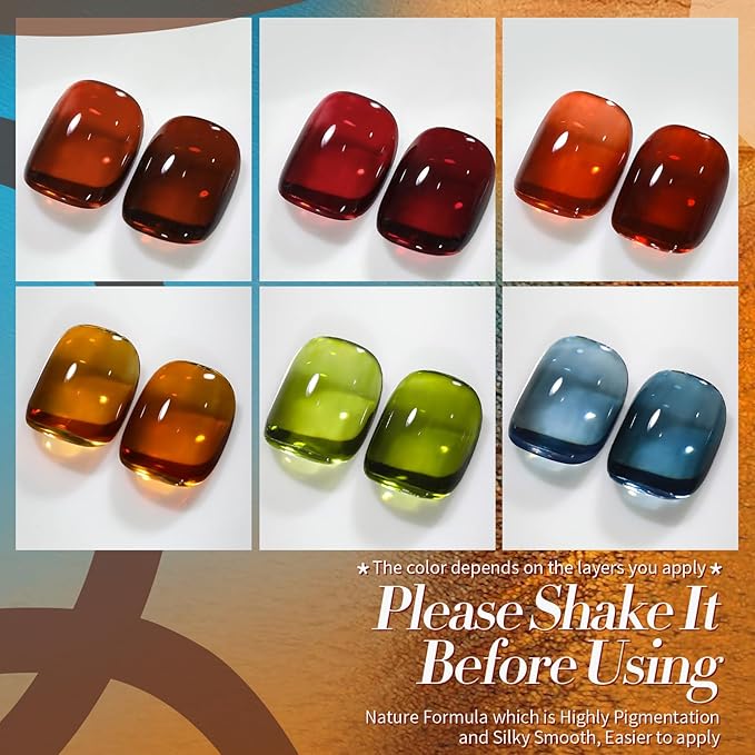 Born Pretty Jelly Gel Nail Polish, Sheer Transparent Crystal Gel Nail Polish, Christmas Brown Red Orange Green Blue Fall Winter Soak off Nail Polish Manicure DIY Home Salon Christmas Gift 7ml 6colors-BrightBean Baby