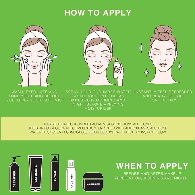 | Face & Body Mist Spray - Soothing Cucumber Water With Moisturizing Hyaluronic Acid | Instant Soothing, Cooling, Conditioning | 8 FL OZ-BrightBean Baby