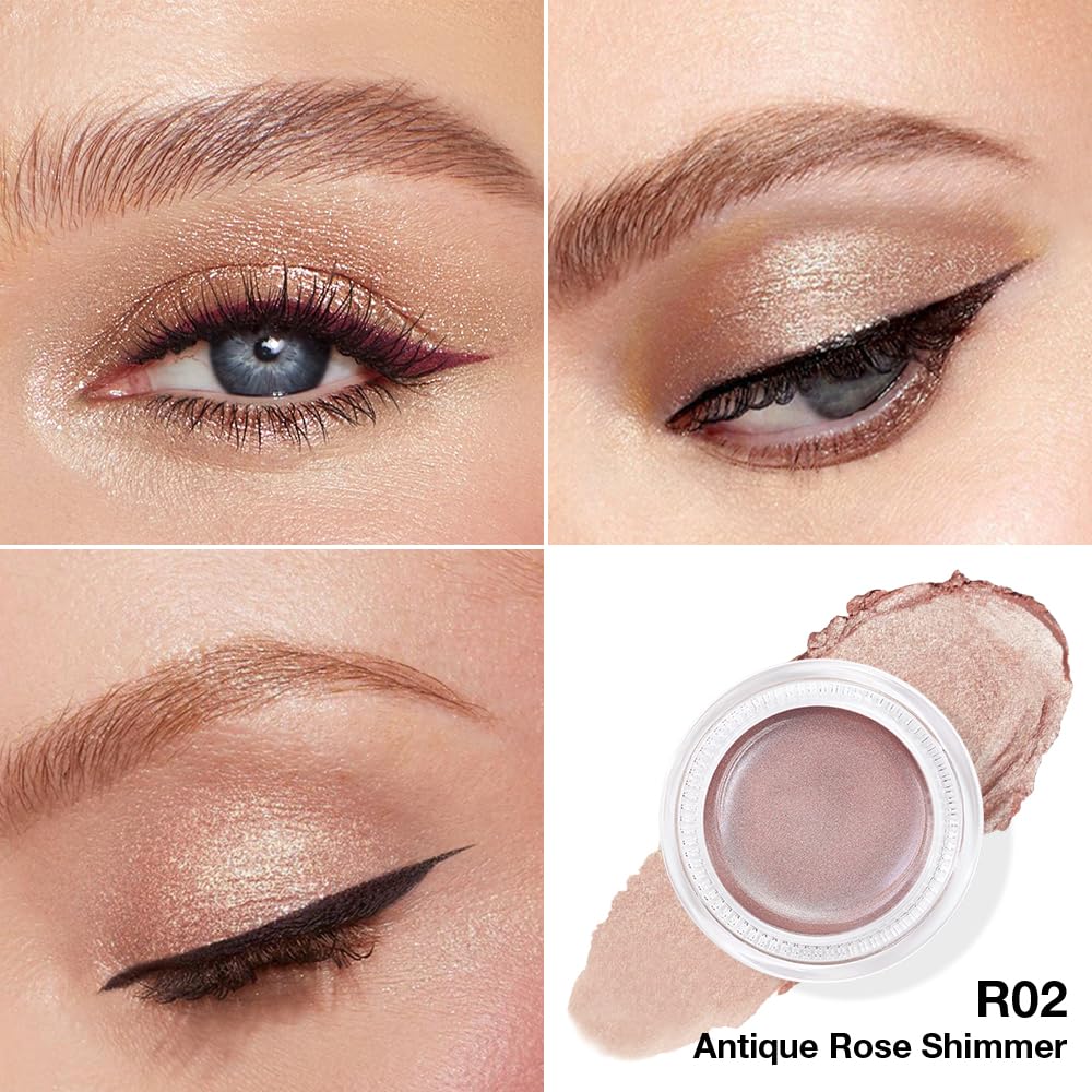 Cream Glitter Antique Rose Shimmer Metallic Eyeshadow Palette Makeup, Natural Single Mini Instant Holographic Eyeshadow For Women, Sombras Crema Para Ojos,Talc,Paraben&Cruelty Free,R02-BrightBean Baby