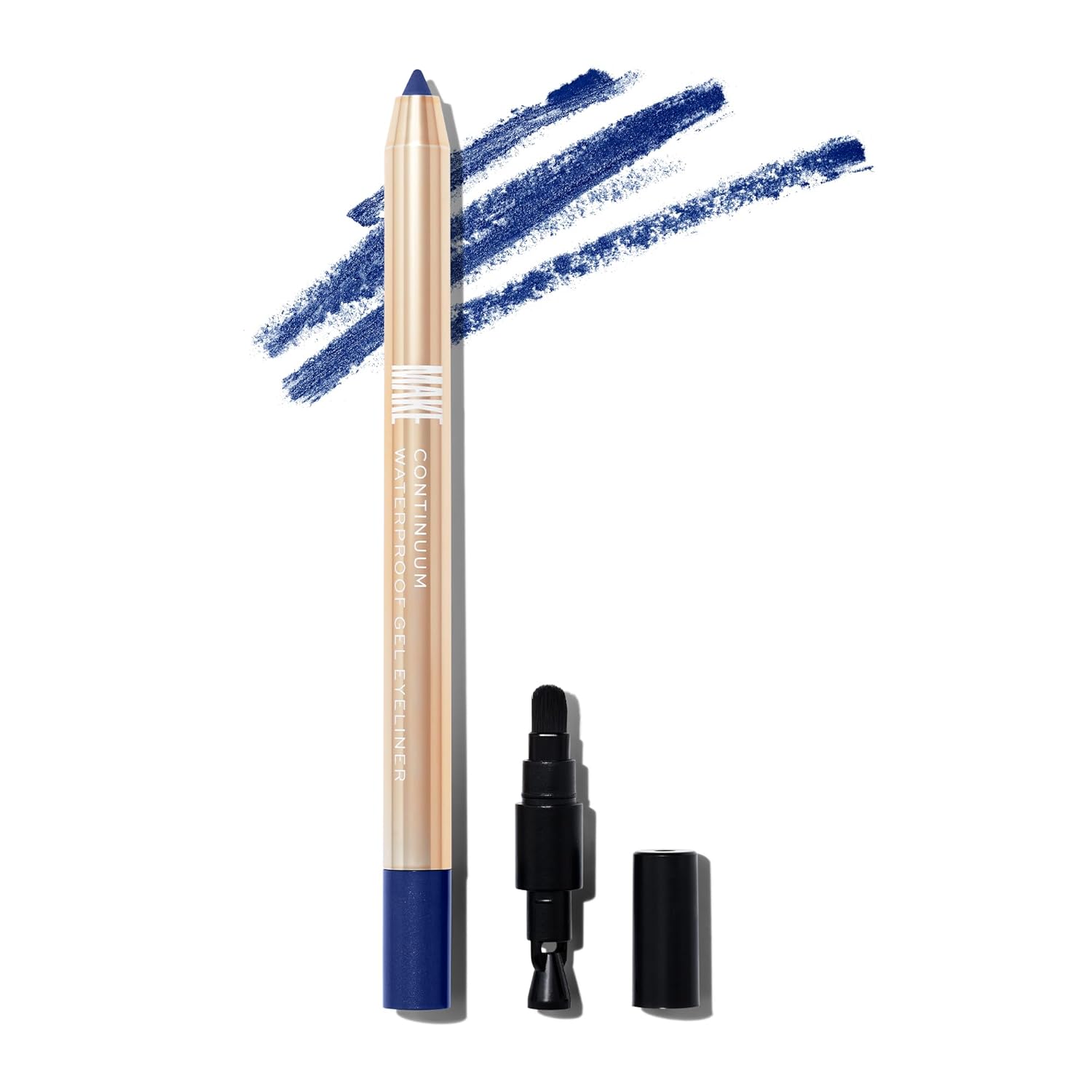 MAKE Beauty Continuum Waterproof Gel Eyeliner Pencil. Creamy, Pigmented Multi-Use, including Waterline with Built-in Sharpener and Blending Brush. Smudge-Proof Makeup. Shade - Deep Space, Navy-BrightBean Baby
