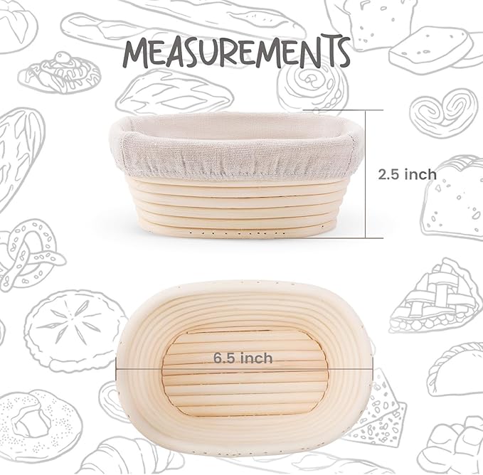 Mini Oval Proofing Set (6.5inch, set of 5), Sourdough Proofing Baskets Bread Dough Rising Bowls w/Liners for Home Sourdough Bakers Baking