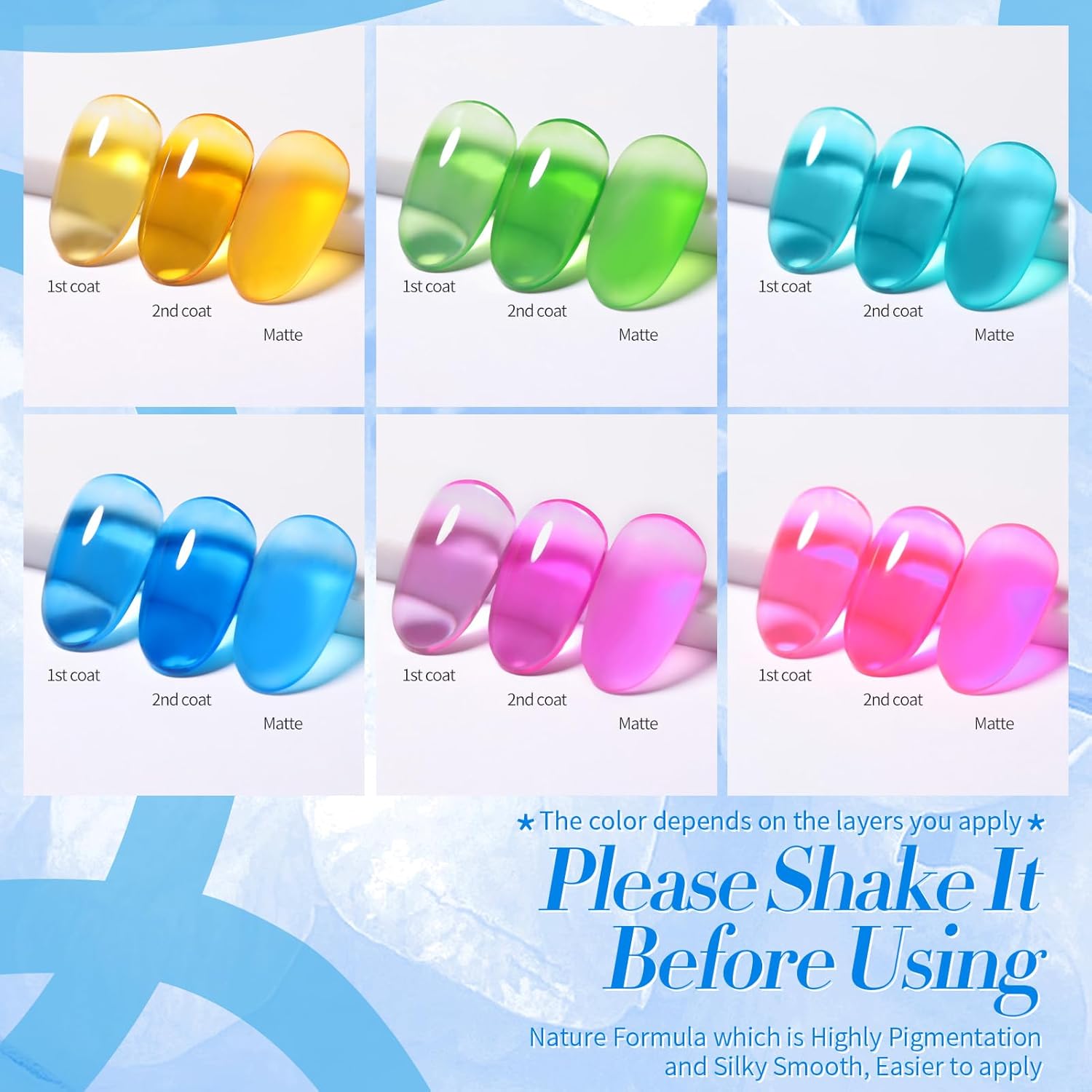 Born Pretty Jelly Gel Nail Polish Halloween Neon Gel Polish,Hot Pink Purple Blue Green Yellow 6Colors Translucent Effect,Soak Off U v LED Light Cure Nail Art Kit for Salon Manicure and DIY at Home-BrightBean Baby