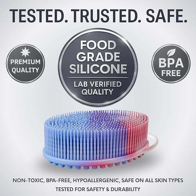 Avilana Silicone Body Scrubber – Gentle Shower Brush & Loofah Alternative- Food Grade & Lab Tested – Fast-Drying, Hygienic, BPA-Free Silicone Body Gentle Exfoliator (Marbled, Massage)-BrightBean Baby