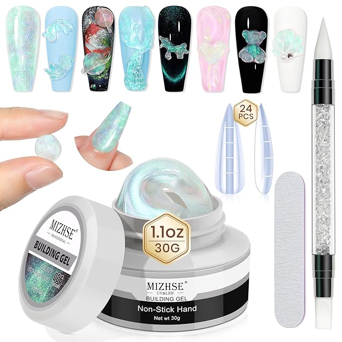 MIZHSE Mermaid Aurora Solid Builder Gel, 1oz Hard Gel for Nails 3D Non-sticky Builder Gels Polish Soak Off for Nails Salon Home DIY Manicure-BrightBean Baby