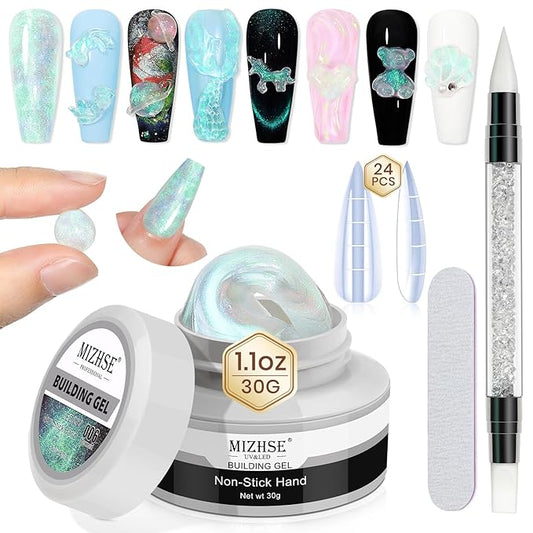 MIZHSE Mermaid Aurora Solid Builder Gel, 1oz Hard Gel for Nails 3D Non-sticky Builder Gels Polish Soak Off for Nails Salon Home DIY Manicure-BrightBean Baby