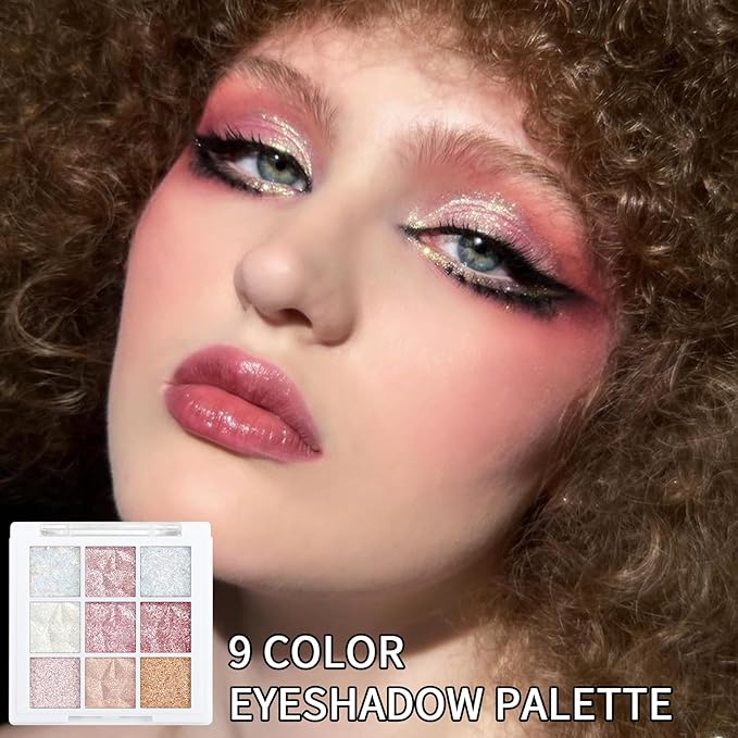 Erinde 9 Colors Eyeshadow Palette, Matte Shimmer Glitter Eye Shadow Palette Makeup, Highly Pigmented Long Lasting Waterproof, Colorful Sequins Sparkle Eyeshadow Makeup Pallet-BrightBean Baby