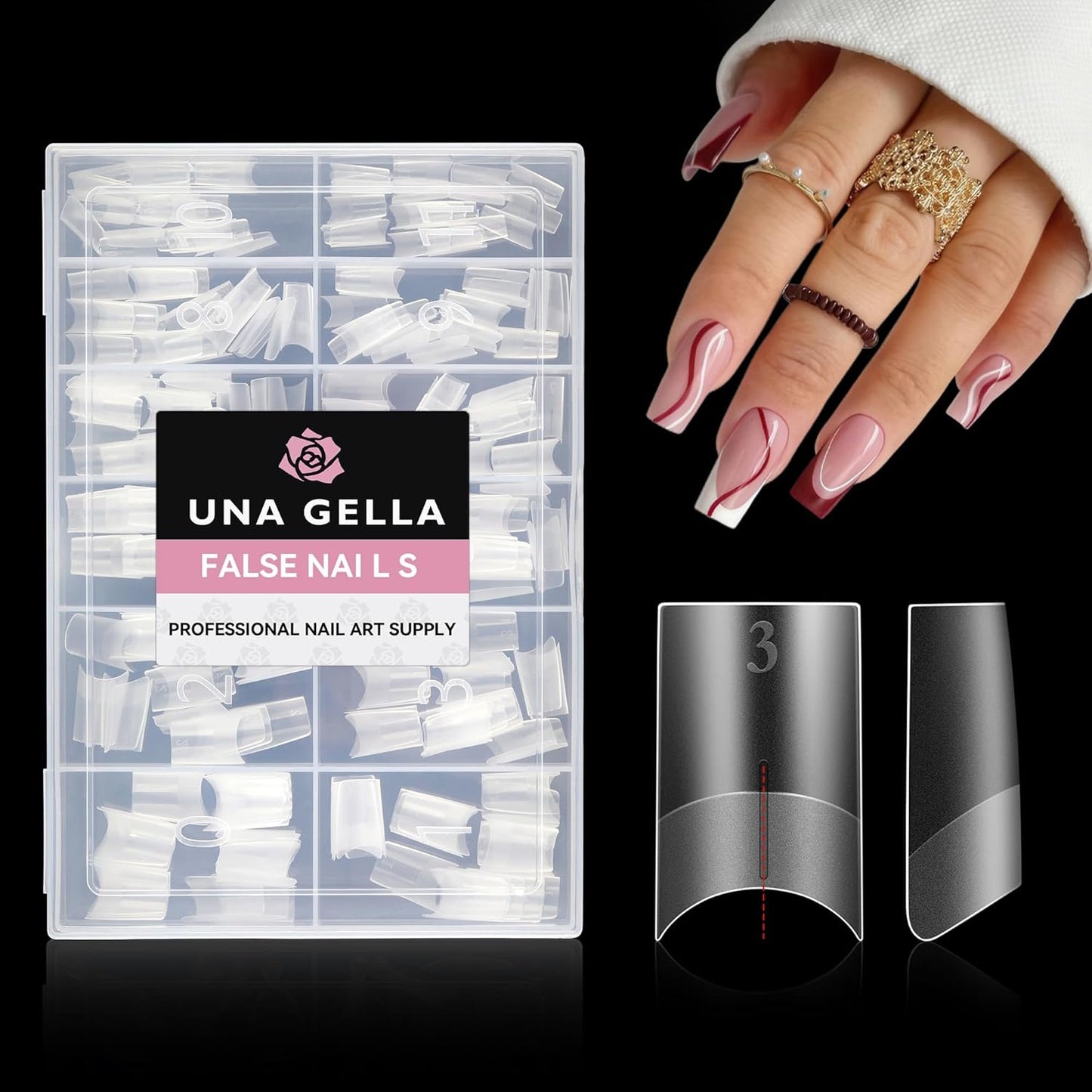 UNA GELLA Medium Square Gel Tips Full Matte Square Nail Tips 216pcs Half Cover Clear False Acrylic Nails for Nail Extensions, DIY Art Salon 12 Sizes-BrightBean Baby