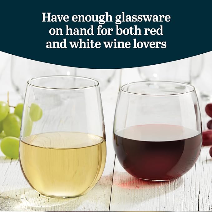 Libbey Stemless 12-Piece Wine Glass Party Set for Red and White Wines