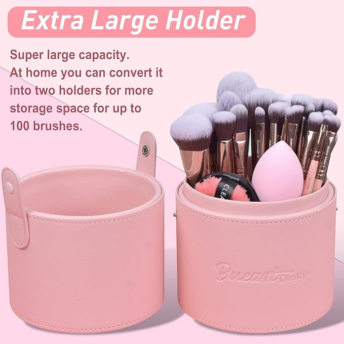 Bueart Design Labeled 30Pcs Professional Deluxe Makeup Brushes set with Extra large holder case for Foundation Face Blending Blush Concealers Eyeshadow-BrightBean Baby