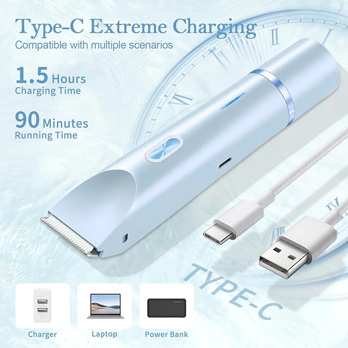 Dermave Bikini Shaver 2.0, 2025 New Glow Aura Bikini Trimmer for Women, 2 in 1 Dual Head Electric Razors for Women, IPX7 Waterproof Wet & Dry Electric Shaver, Rechargeable Portable Body Shaver (Blue)-BrightBean Baby