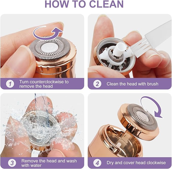 Facial Hair Remover for Women, Painless Rechargeable Hair Removal Device, Comes with 2 Replacement Heads, Portable Electric Shaver/Razors for Face, chin, upper lip, arms and peach fuzz (Silver)-BrightBean Baby