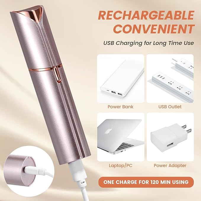 Facial Hair Remover for Women- as Seen on TV Painless Face Shaver -Mini Hair Remover, Electric Razor Shaver Portable Bikini Epilator for Lips, Chin, Armpit, Peach Fuzz, Fingers, Neck, Cheek(Champagne-BrightBean Baby