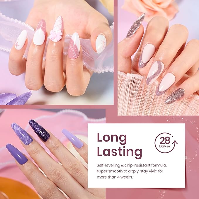 Beetles Gel Nail Polish Kit, 23Pcs Nude Pink Gel Polish White Gray Baby Blue Glitters Nail Polish Set with Glossy Matte Top Coat and Base Coat Fall Winter U V Soak Off Manicure Gift For Women-BrightBean Baby