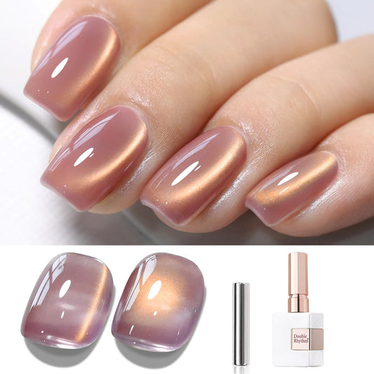 Double Rhythm 15ML Ice Glass Cat Eye Gel Polish with Magnet Holographic Glitter Shimmer Translucent Sheer Color Salon Soak Off Magnetic Nail at Home (Golden Violet-MC1129)-BrightBean Baby
