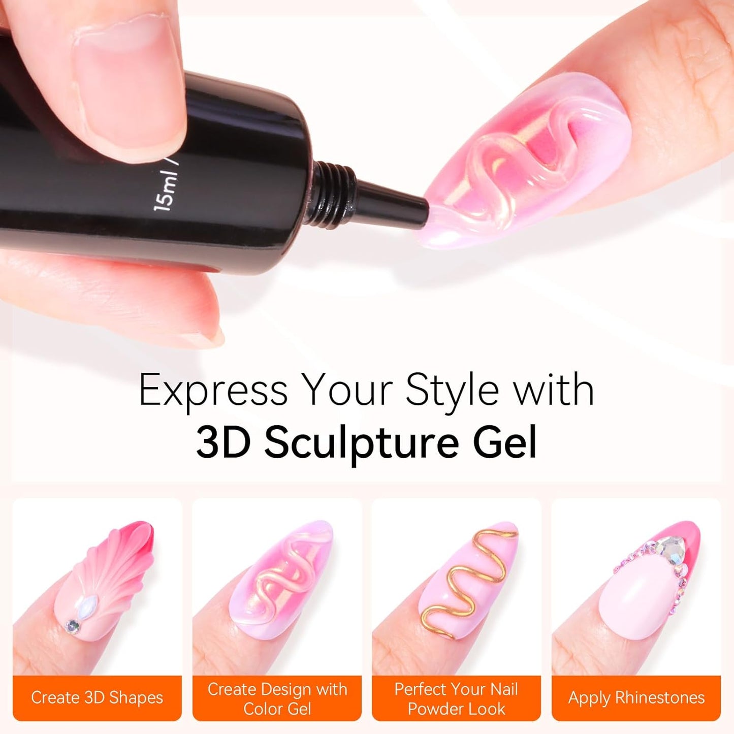 Makartt 3D Gel Nail Art: 2 Pcs 15g Nail Sculpting DIY No Wipe 3D Molding Gel for Nails Decoration, Manicure Sculpture Nails-BrightBean Baby