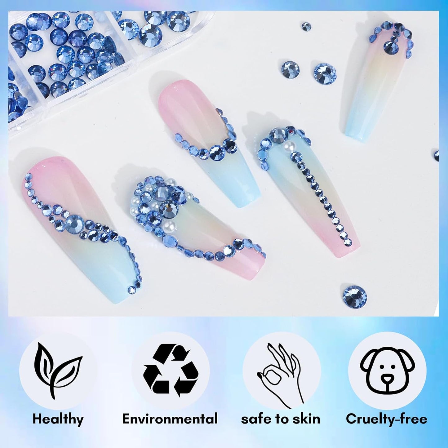 Makartt Blue Nail Rhinestones Flatback Rhinestones Multi-Size Round Crystal Glass Nail Charms Diamonds Nail Jewels for DIY Crafts Makeup Nail Art Supplies Accessories Christmas Gift-BrightBean Baby