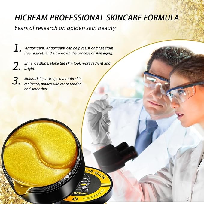 24k Gold Under Eye Patches - 60 Pcs Eye Mask Pure Gold Anti-Aging Collagen Hyaluronic Acid Under Eye Mask for Dark Circles, Puffiness & Wrinkles Refresh Your Skin-BrightBean Baby