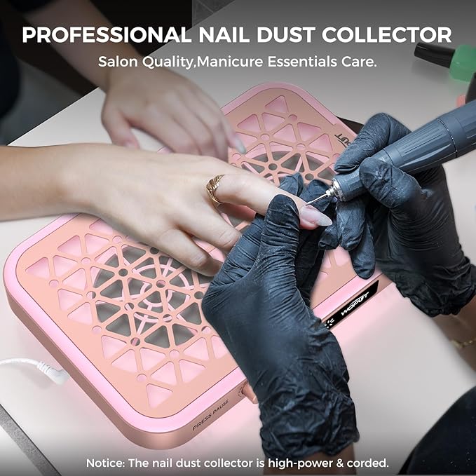 Professional Nail Dust Collector, 1600PA Portable Vacuum Fan Dust Collector with Disposable Filter Paper (30 Pcs) for Nail Polishing & Manicure Pedicure, Low Noise, Nail Salon & Home - Pink-BrightBean Baby