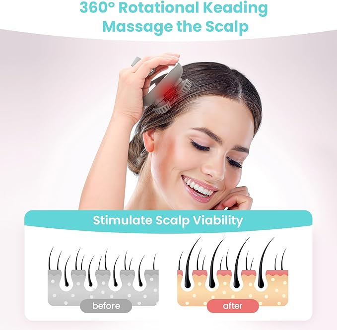 Portable Electric Scalp Massager - Rechargeable IPX7 Waterproof Heated Scalp Massager w/ 100 Kneading Nodes, 3 Speed Modes, 2 Massage Styles, 8 Claws for Scalp/Body Massage & Face Cleaning (Silver）-BrightBean Baby