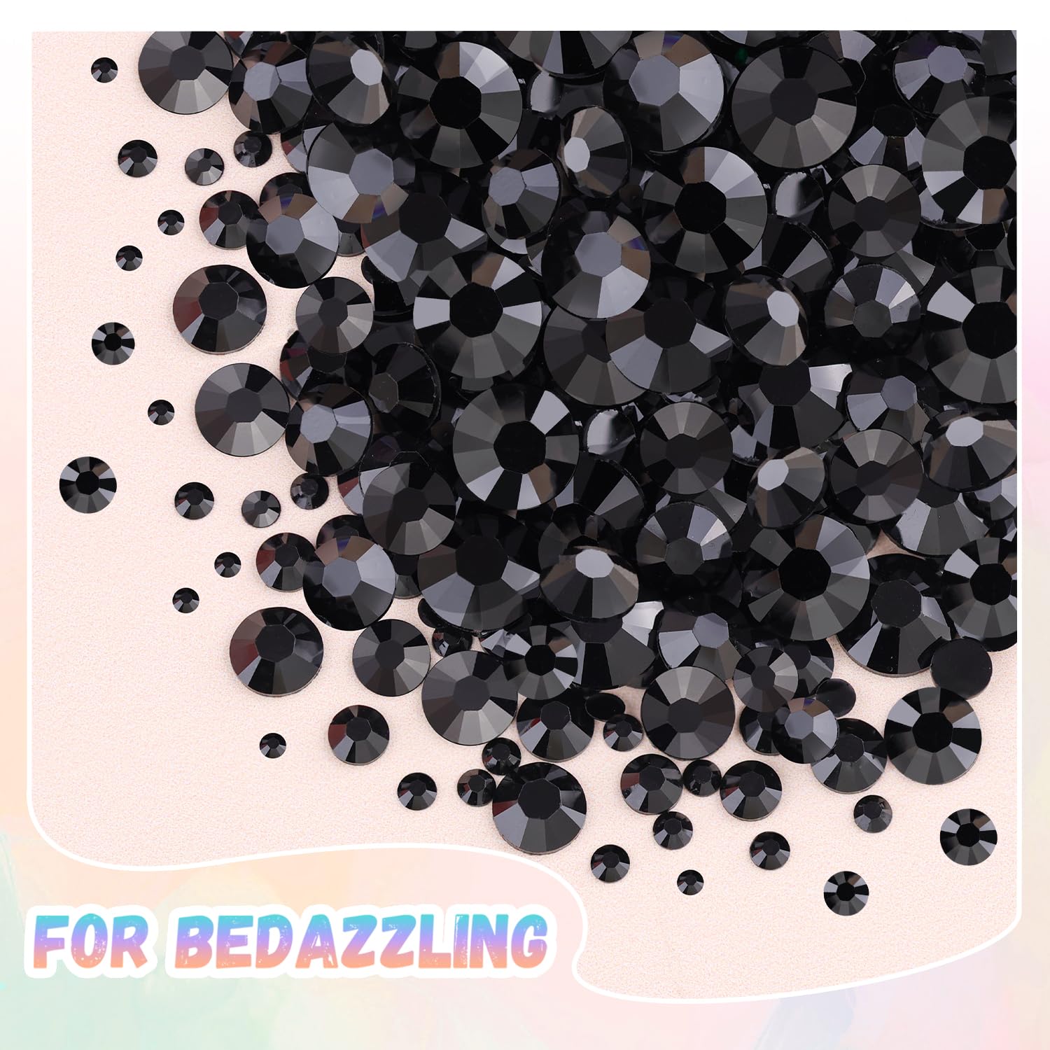 25000Pcs Resin Jelly Rhinestones with Tweezers for Crafting, 2-6mm Mixed Sizes (Black) Non Hotfix Flatback Gems, Bedazzling Crystal for DIY Crafts Clothing Tumblers Mugs Shoes Decor Nail Art-BrightBean Baby