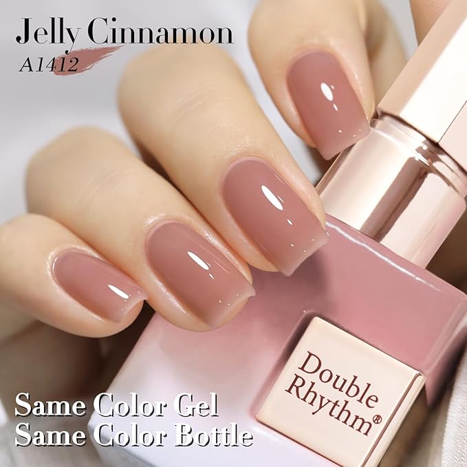 Double Rhythm Translucent Gel Polish Sheer Neutral Natural Light Milky Same Color Same Bottle 15ML Jelly Nail Polish Nail Art DIY at Home (Deep Nude-A1412)-BrightBean Baby